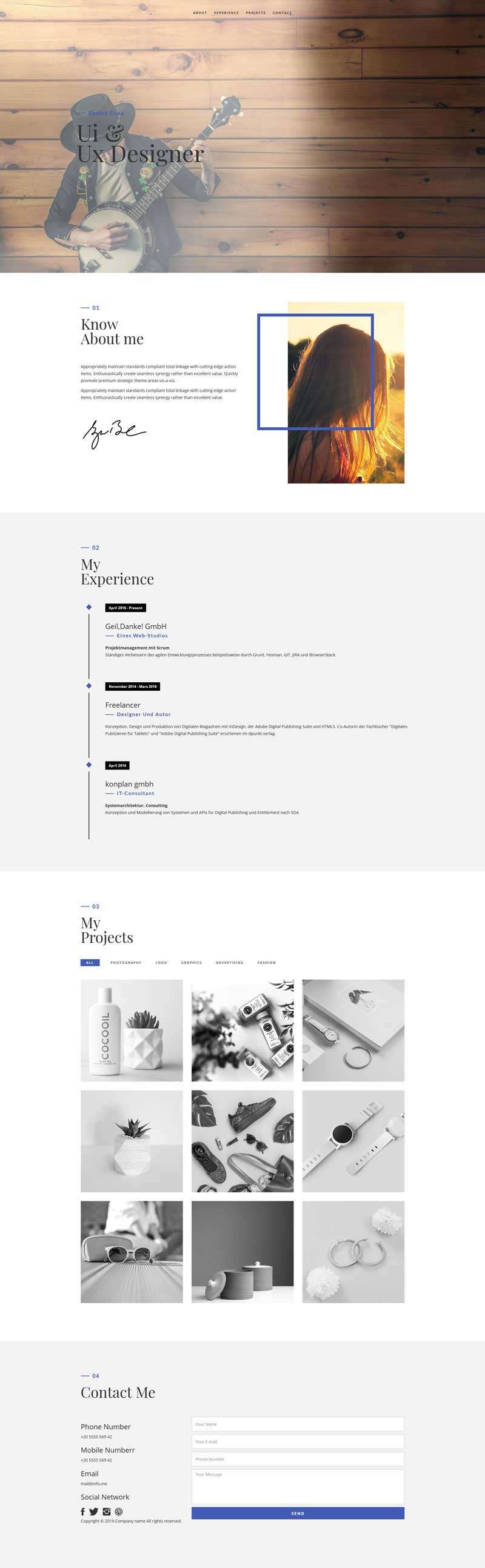 简洁个性的个人主页,个人简历,个人技能作品展示网页模板html