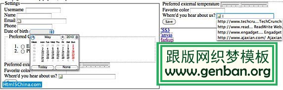 带有日期和数据列表的 HTML 5 输入的屏幕截图