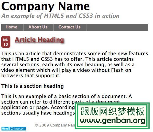 显示使用 HTML5 和 CSS3 创建的各种文本样式的屏幕截图，包括带下划线的具有颜色的页面标题以及加粗的区域标题。