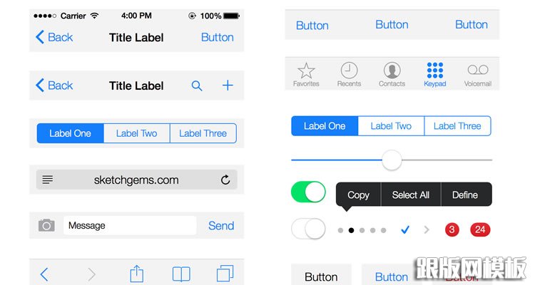 iOS 7的GUI UI模板套件免费