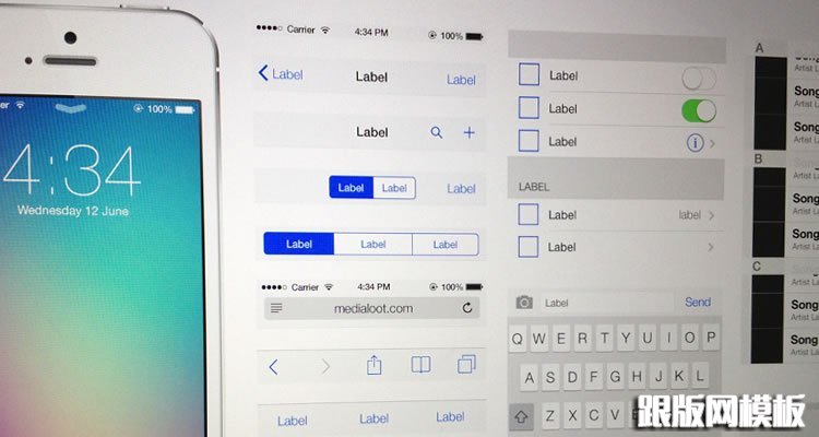 iOS 7的GUI UI模板套件免费