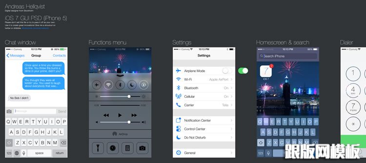 iOS 7的GUI UI模板套件免费